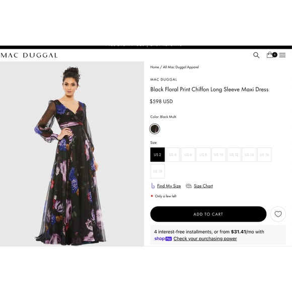 NWT Mac Duggal [ 2‎ ] 67872 Floral Chiffon Long Sleeve Maxi Dress Black #S1875 - Picture 3 of 14